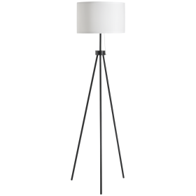 59.75" Tripod Floor Lamp with Pull Chain Standing, Fabric Lampshade E26 Lamp Holder Steel for Living Room, Bedroom, Office, Black