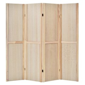 4-Panel Pegboard Display 5 Feet Tall Folding Privacy Screen-Brown