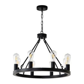 8-Light No Bulbs Matte Black Wagon Wheel Chandelier Farmhouse Modern Small Round Chandelier For Living Room Kitchen Island Foyer Hallway Entryway Bedr