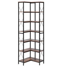 7 Tier Corner Bookshelf, 79" Tall Corner Bookcase with Heavy Duty Metal Frame & Wooden Shelves