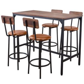 VEVOR Bar Table, 5PCS 47″ Bars Tables Set, Bar Tables and Chair Set with Rounded Edge Design, Rectangular Pub Table with Four Stools for Living Room
