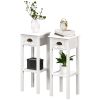 2-Tier Side Tables Set of 2 with Drawer and Shelf, 2 Pieces End Tables for Living Room and Hallway, White