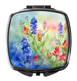 Texas Bluebonnets in Watercolor Compact Mirror Decorative Travel Makeup Mirror for Women Girls Gifts Pocket Makeup Mirror Folding Handheld