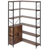 6 Tier Corner Bookshelf, 70" Tall Corner Bookcase with Storage Cabinet, 2 Barn Doors & 10 Storage Shelves