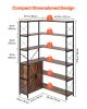 6 Tier Corner Bookshelf, 70" Tall Corner Bookcase with Storage Cabinet, 2 Barn Doors & 10 Storage Shelves