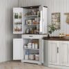 71" Tall Kitchen Cabinet, Farmhouse Pantry Cabinet w/ Barn Doors, 6 Shelves w/ 2 Doors, Drawer and Adjustable Shelves, White