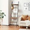 10-Tier Wooden Blanket Ladder with 5 Removable Hooks