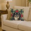 Black and Tan Pekingese Christmas PoinsettIas Throw Pillow Decorative Indoor Outdoor Accent Cushion for Couch, Bed or Patio, 14Hx14W
