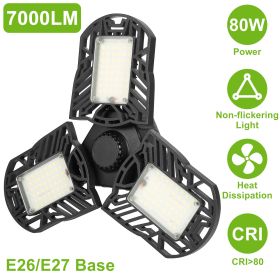LED Garage Light E26 E27 80W 7000LM 6500K Garage Ceiling Light Deformable Workshop Lamp Die Cast Aluminum LED Ceiling Light Bulbs With 3 Adjustable Pa