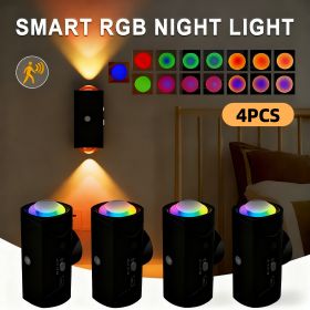 4PCS Color-sensing Motion Night Lights, Wall Lights, Cabinet Lights, Decorative Lights, With Three Lighting Modes, Available In Multiple Colors, Featu (Option: Black shell-4PCS)