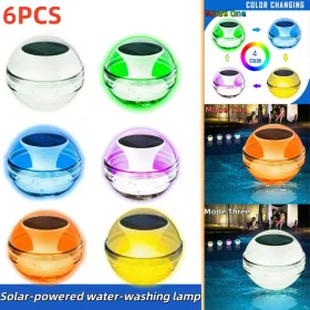 Outdoor Solar Rechargeable Floating Pool Lights,Pool Lights That Float With Solar Charging Panel,IPX7 Waterproof For Inground Pool, Bathroom, Bathtub, (Option: 6pcs)