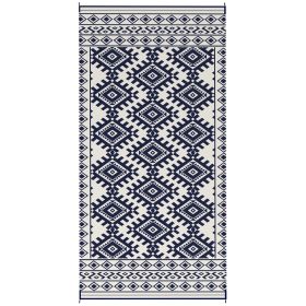 Reversible Outdoor Rug, Waterproof Plastic Straw With Carry Bag, 9 X 18, Blue & White Rhombus Border (Option: Blue)