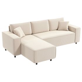 Corner Sofa With Reversible Chaise Lounge, Corduroy L-Shaped Sectional Sofa With Pocket Spring, Cream White (Option: White)