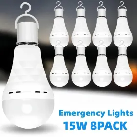 8PCS/4PCS Rechargeable LED Light Bulbs 80W Equivalent 1200mAh Battery Backup For Power Outages Emergency Use A19 Size E26/E27 Socket Portable Flashlig (Option: 8PCS)
