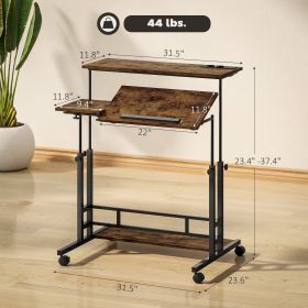 Adjustable Standing Desk With Power Outlets, Stand Up Desk With Tiltable Tabletop, Wheels, Shelf, For Home Office, Brown (Option: Brown)