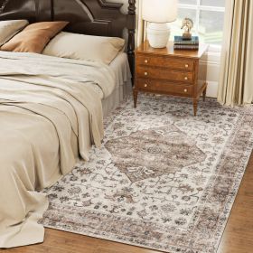5x7 Area Rug, Vintage Machine Washable Rug, Non-Slip Floor Carpet For Living Room, Bedroom, Dining Room,brown (Option: Brown)