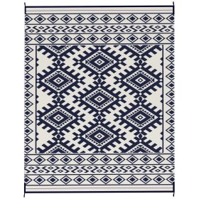 Reversible Outdoor Rug, Waterproof Plastic Straw With Carry Bag, 8 X 10, Blue  White Rhombus Border (Option: Blue)