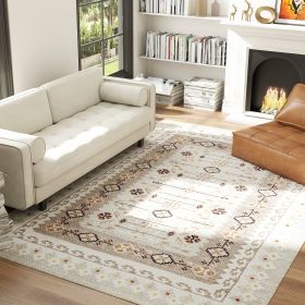 Machine Washable Area Rug 8x10, Non-Slip Boho Flannel Print Floor Carpet For Living Room, Bedroom, Dining Room, Brown (Option: Brown)