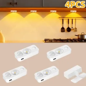 4PCS LED Motion-sensing Bulb, Rechargeable Cabinet Light, Stick-on Wireless LED Night Light, Under Drawers, Shelves, And Cabinets, Warm White, With US (Option: 4PCSwhite)