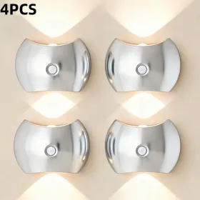 LED Modern Indoor Wall Light With Motion Sensor 3 Color Modes 2700K/4500K/6500K USB Rechargeable Magnetic Portable Wall Sconce For Living Room Bedroom (Option: Silver4PCS)