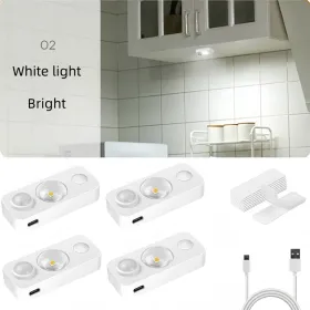 4PCS LED Motion-sensing Bulb, Rechargeable Cabinet Light, Stick-on Wireless LED Night Light, Under Drawers, Shelves, And Cabinets, Warm White, With US (Option: 4PCSWarmcolors)