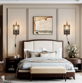 Only Supports Plug-in Rustic Farmhouse Wall Sconces Set Of 2, Vintage Industrial Plug-in Wall Lights With Clear Glass Shade, Black And Gold Finish For (Option: Black and Gold)