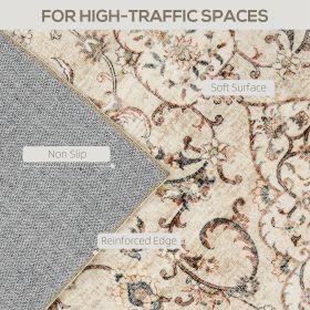 Area Rug 5x7, Machine Washable Rug, Non-Slip Classical Floral Print Floor Carpet For Living Room, Bedroom, Mixed-Brown (Option: Brown)