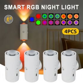 4PCS Color-sensing Motion Night Lights, Wall Lights, Cabinet Lights, Decorative Lights, With Three Lighting Modes, Available In Multiple Colors, Featu (Option: White shell-4PCS)
