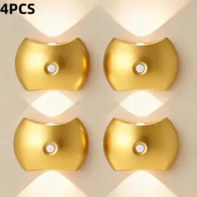 LED Modern Indoor Wall Light With Motion Sensor 3 Color Modes 2700K/4500K/6500K USB Rechargeable Magnetic Portable Wall Sconce For Living Room Bedroom (Option: Golden4PCS)