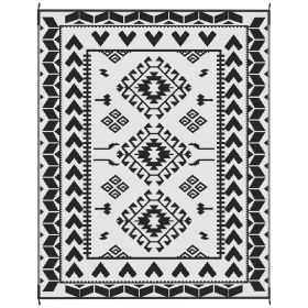 Reversible Outdoor Rug, Waterproof Plastic Straw With Carry Bag, 8 X 10, Black & White Rhombus Patchwork (Option: Black)