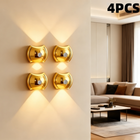 LED Modern Indoor Wall Light With Motion Sensor 3 Color Modes 2700K 4500K 6500K USB Rechargeable Magnetic Portable Wall Sconce For Living Room Bedroom (Option: Gold-4PACK)