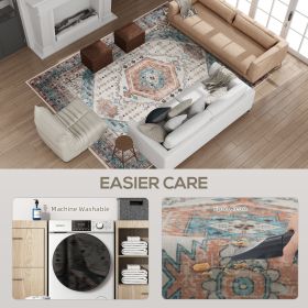 8x10 Area Rug, Vintage Machine Washable Rug, Non-Slip Floor Carpet For Living Room, Bedroom, Dining Room, Brown And Blue (Option: Brown)