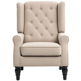 Wingback Accent Chair For Living Room, Button-Tufted Lounge Chair With Round Armrests And Wood Legs, Beige (Option: Beige)