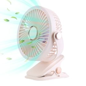 3 Color Options -- 1Pc Portable Quiet Clip On Fan With 5 Speeds 3 Brightness 720 Degree Fully Adjustable Angle Type-C Rechargeable Clip Desk Wall (Option: Light Pink)