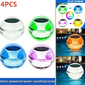 Outdoor Solar Rechargeable Floating Pool Lights,Pool Lights That Float With Solar Charging Panel,IPX7 Waterproof For Inground Pool, Bathroom, Bathtub, (Option: 4pcs)