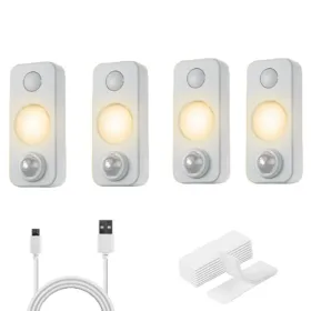 4 PCS Of High-quality Motion-sensing Lights, Wall Lights, Equipped With USB Charging Cables And Accessories, Suitable For Cabinets, Wardrobes, Bookshe (Option: Warmcolors)