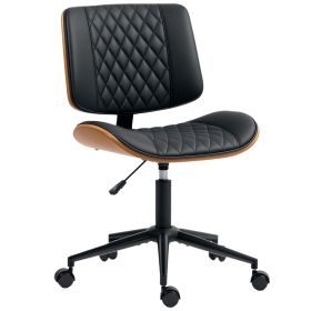 Home Office Chair No Arms With Wheels, PU Leather Desk Chair With Adjustable Height, 360 Swivel For Reading, Black (Option: Black)