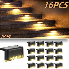 Led Solar Deck Lights 32 Pack Waterproof And Wide Use For Outdoor Stairs Step Fence Railing Yard And Patio Auto On/Off Easy Installation(Warm White) (Option: Warmlight16PCS)