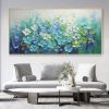 Hand Painted Oil Painting 3D Textured Canvas Oil Painting Blooming Flowers Original Art Blue Botanical Wall Art Spring Decor 100% Hand Knife Art