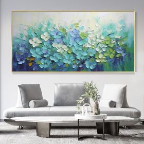 Hand Painted Oil Painting 3D Textured Canvas Oil Painting Blooming Flowers Original Art Blue Botanical Wall Art Spring Decor 100% Hand Knife Art (Style: 01, size: 50x100cm)