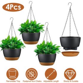 4Pcs 9.64In Diameter Hanging Planter with Drainage Holes Removable Self-Watering Tray Plastic Hanging Flower Plant Pots For Indoor Outdoor Herb Ivy Fe (Quantity: 4pcs)