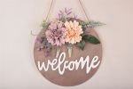 Welcome Sign Welcome Front Door Round Wood Sign Hanging Welcome Sign for Farmhouse porch Spring Welcome Sign Front Door Decoration