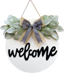 Welcome Wreath Sign for Front Door Porch Decor Farmhouse Front Door Wreath Rustic Style - Round Hanging Spring Summer Christmas Decoration for Home In (Color: White)
