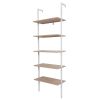 5-Shelf Wood Ladder Bookcase with Metal Frame Industrial 5-Tier Modern Ladder Shelf