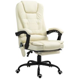 7-Point Vibrating Massage Office Chair High Back Massaging Office Desk Chair With Lumbar Support, Footrest, Cream White (Option: White)