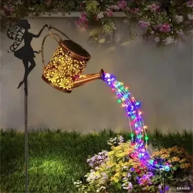 Ouddy Decor Fairy Garden Decor With Solar Watering Can, Metal Statues With Hanging Lanterns Waterfall Lights Silhouette Waterproof For Lawn Pathway De (Option: RGBlight1PCS)