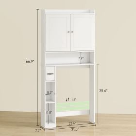 Modern Over The Toilet Storage Cabinet With 2 Doors, Above Commode Storage Cabinet With Toilet Paper Holder, White (Option: White)