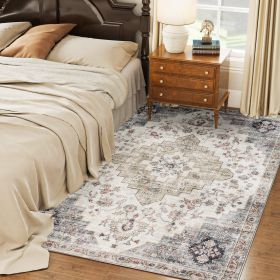 5x7 Area Rug, Vintage Machine Washable Rug, Non-Slip Carpet For Living Room, Bedroom, Dining Room, Brown And Green (Option: Green)