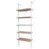 5-Shelf Wood Ladder Bookcase with Metal Frame Industrial 5-Tier Modern Ladder Shelf