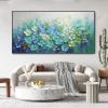 Hand Painted Oil Painting 3D Textured Canvas Oil Painting Blooming Flowers Original Art Blue Botanical Wall Art Spring Decor 100% Hand Knife Art